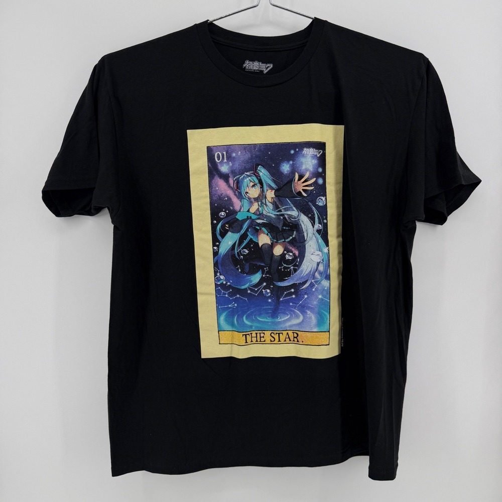 Hatsune Miku T-Shirt Mens 2XL Black Graphic 100% Cotton Tarot Card The Star
